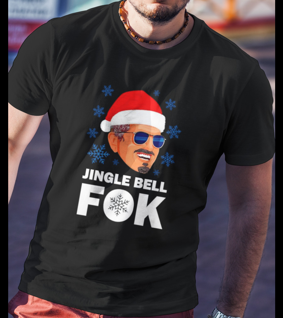 Jingle Bell Fok Santa Christmas Snowflakes Santa Hat Blue Sunglasses T-Shirt