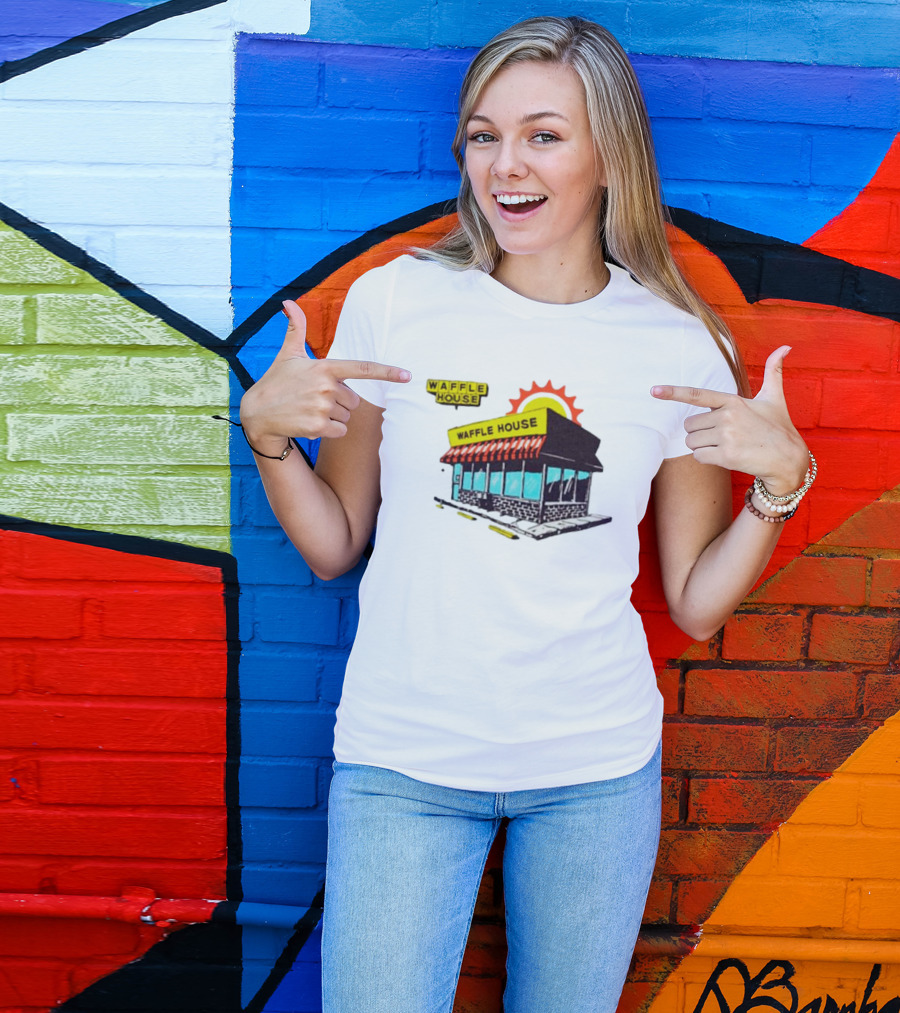 Waffle House Restaurant Building With Sunburst Background T-Shirt