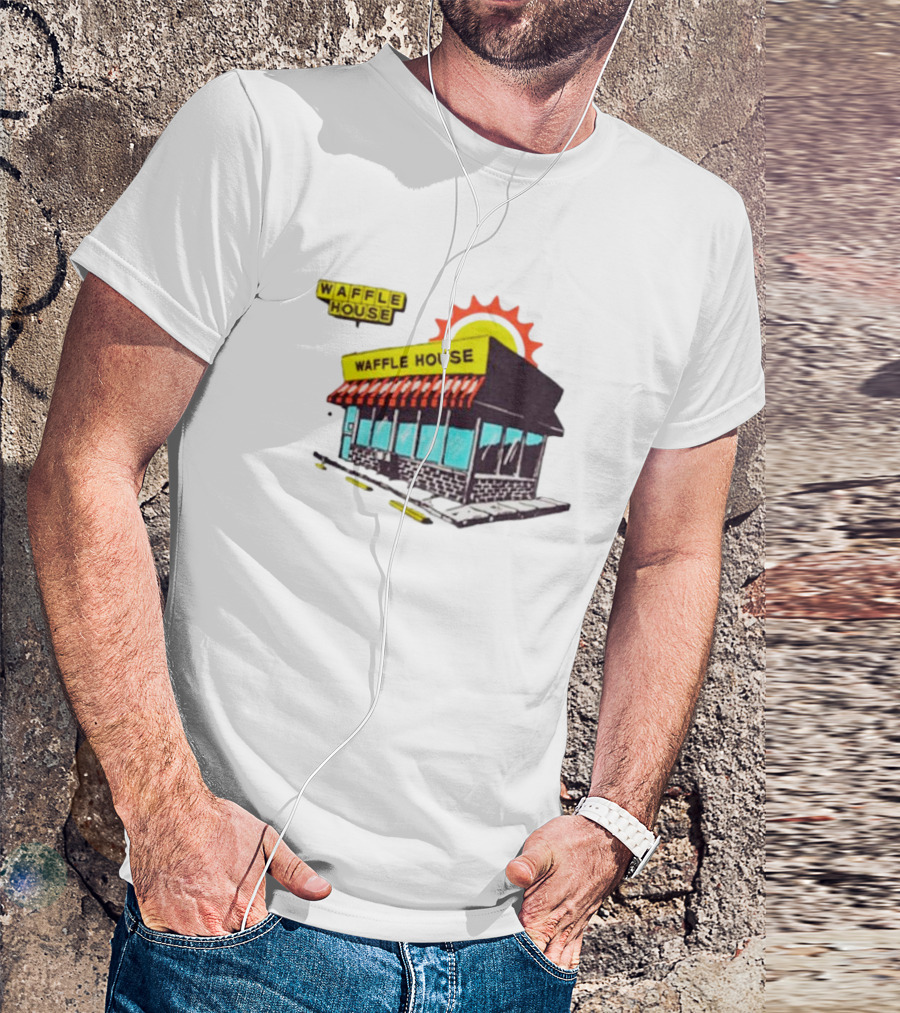 Waffle House Restaurant Building With Sunburst Background T-Shirt