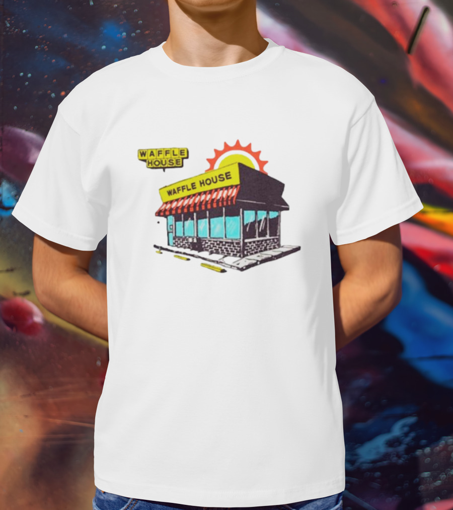 Waffle House Restaurant Building With Sunburst Background T-Shirt