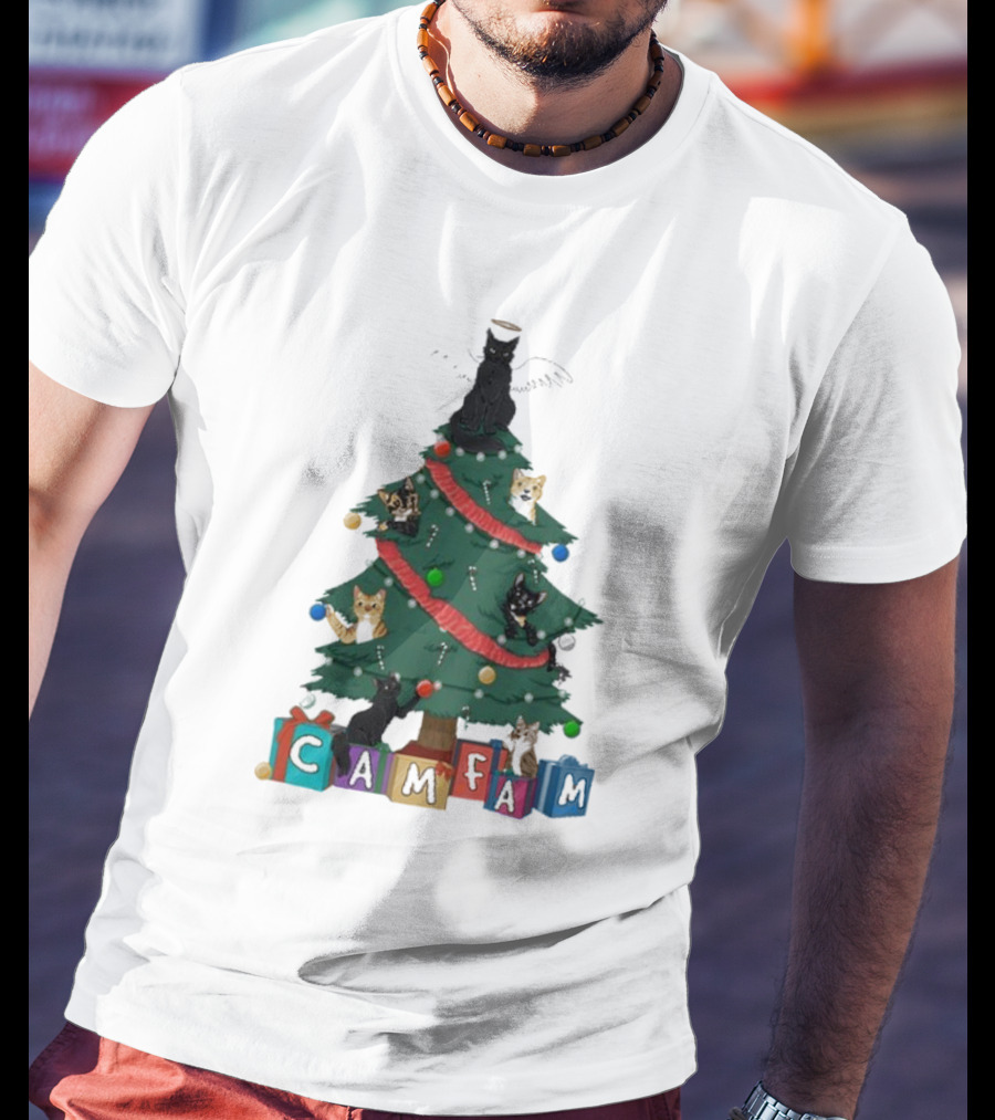Cam Fam Cats On Christmas Tree T-Shirt