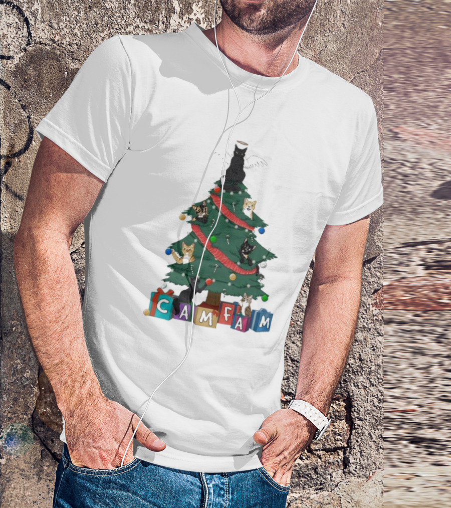 Cam Fam Cats On Christmas Tree T-Shirt