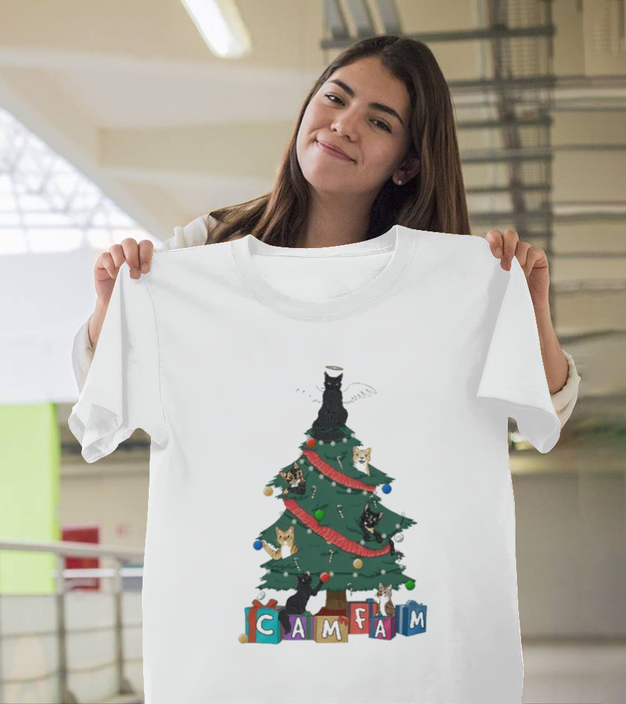 Cam Fam Cats On Christmas Tree T-Shirt