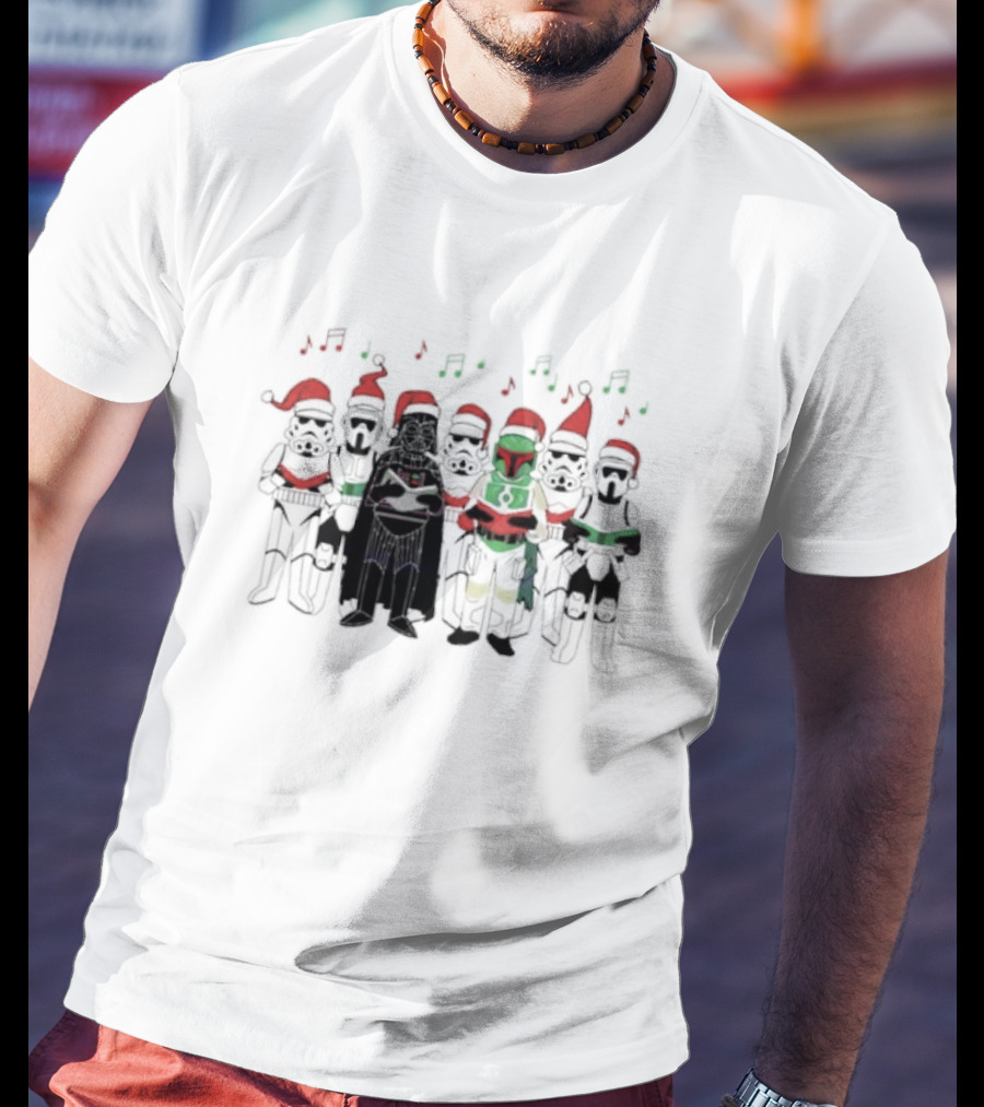 Star Wars Characters Santa Hats Singing Christmas Carols T-Shirt
