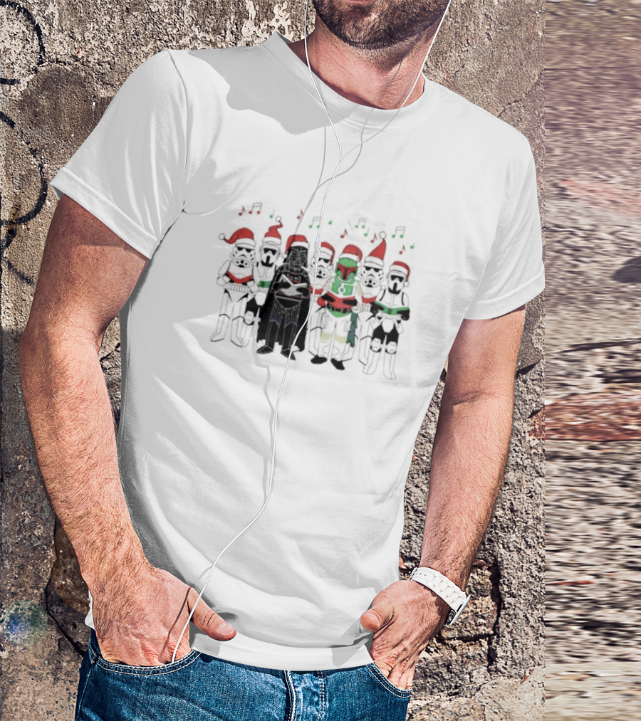Star Wars Characters Santa Hats Singing Christmas Carols T-Shirt