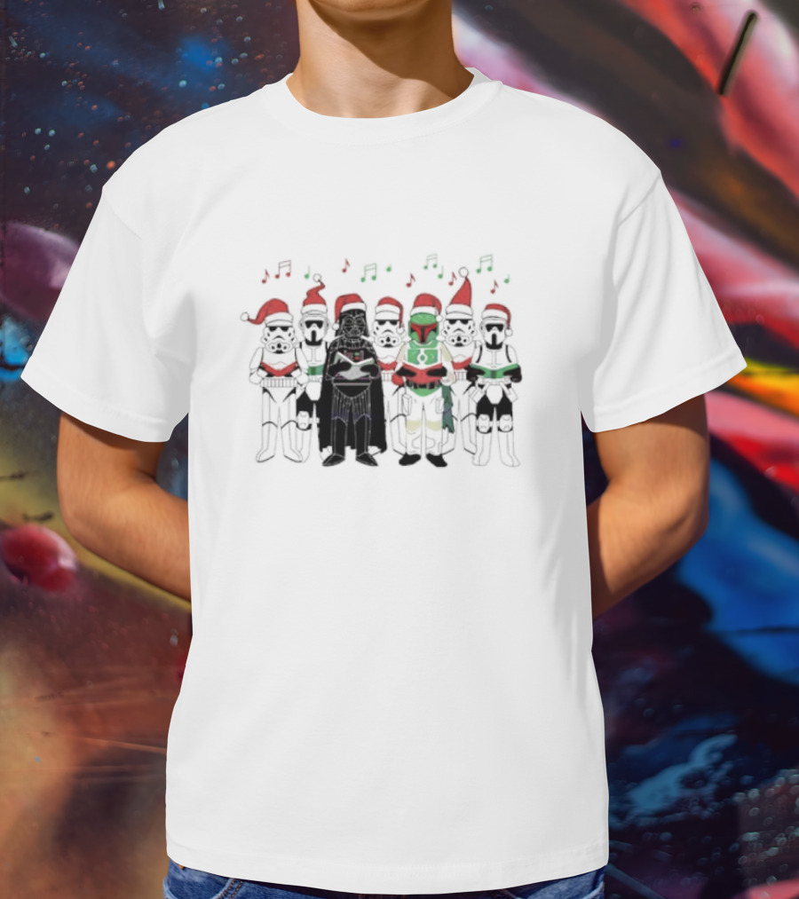Star Wars Characters Santa Hats Singing Christmas Carols T-Shirt