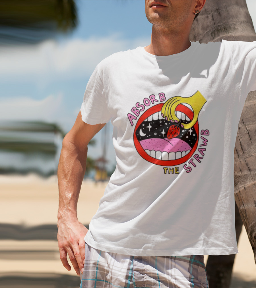 Absorb The Strawb Strawberry Imagery With Hand And Mouth T-Shirt