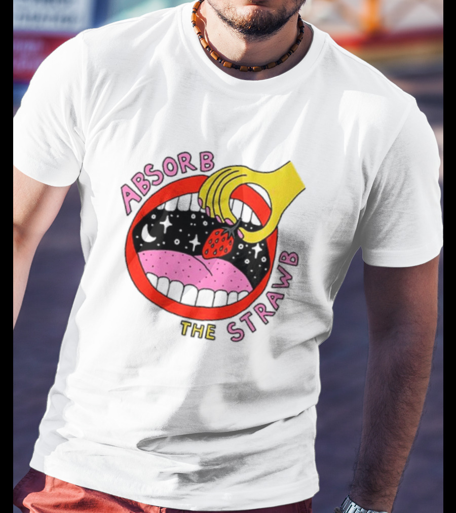 Absorb The Strawb Strawberry Imagery With Hand And Mouth T-Shirt