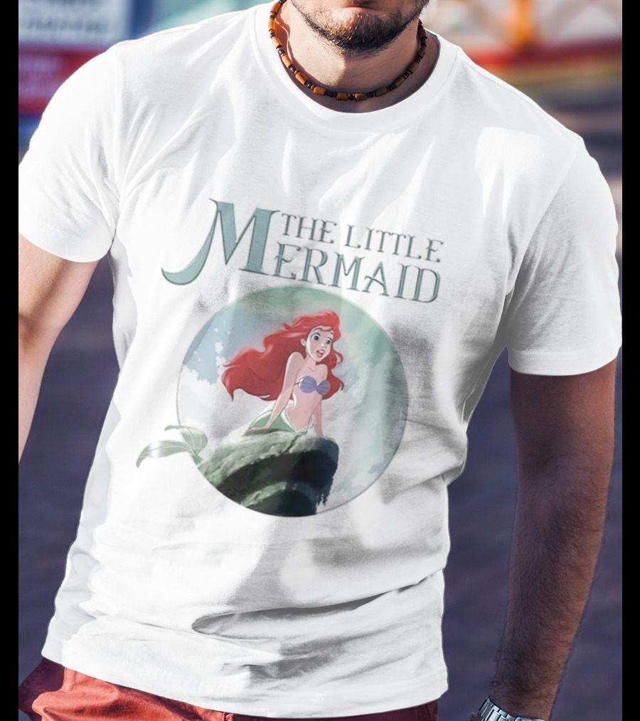 The Little Mermaid Ariel With Red Hair And Ocean Backdrop T-Shirt