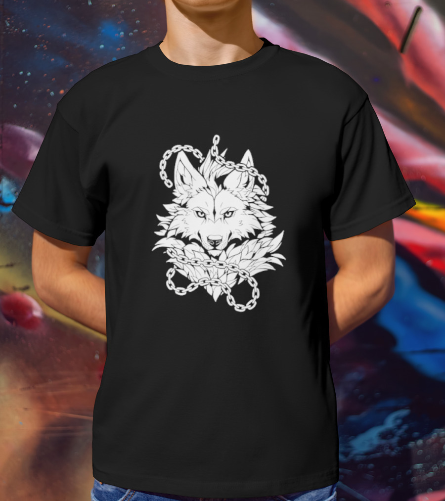 Wolf And Chains Intricate Black White T-Shirt