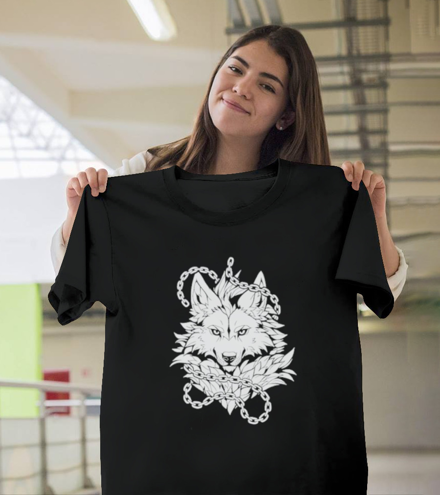 Wolf And Chains Intricate Black White T-Shirt