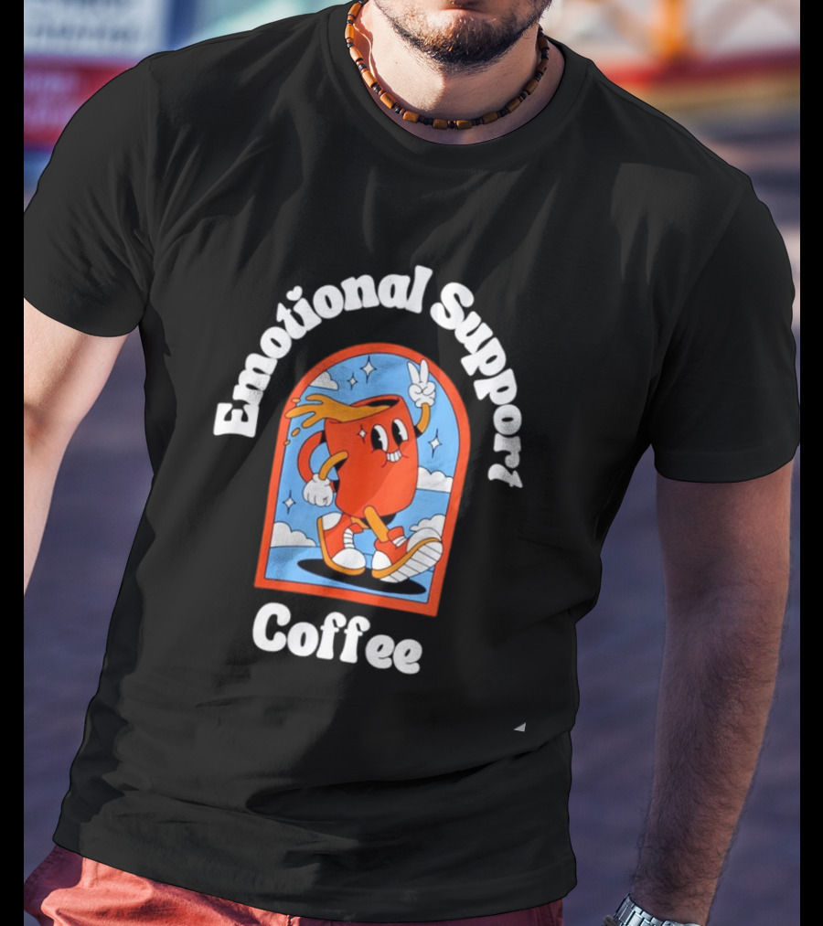 Emotional Support Coffee Cheerful Cartoon Character T-Shirt