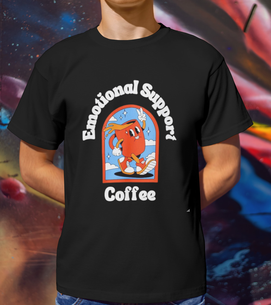 Emotional Support Coffee Cheerful Cartoon Character T-Shirt