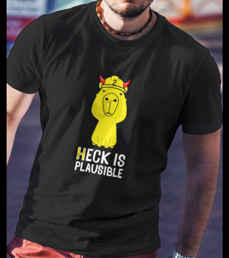 HECK IS PLAUSIBLE 2 Red Horned Yellow Character T-Shirt