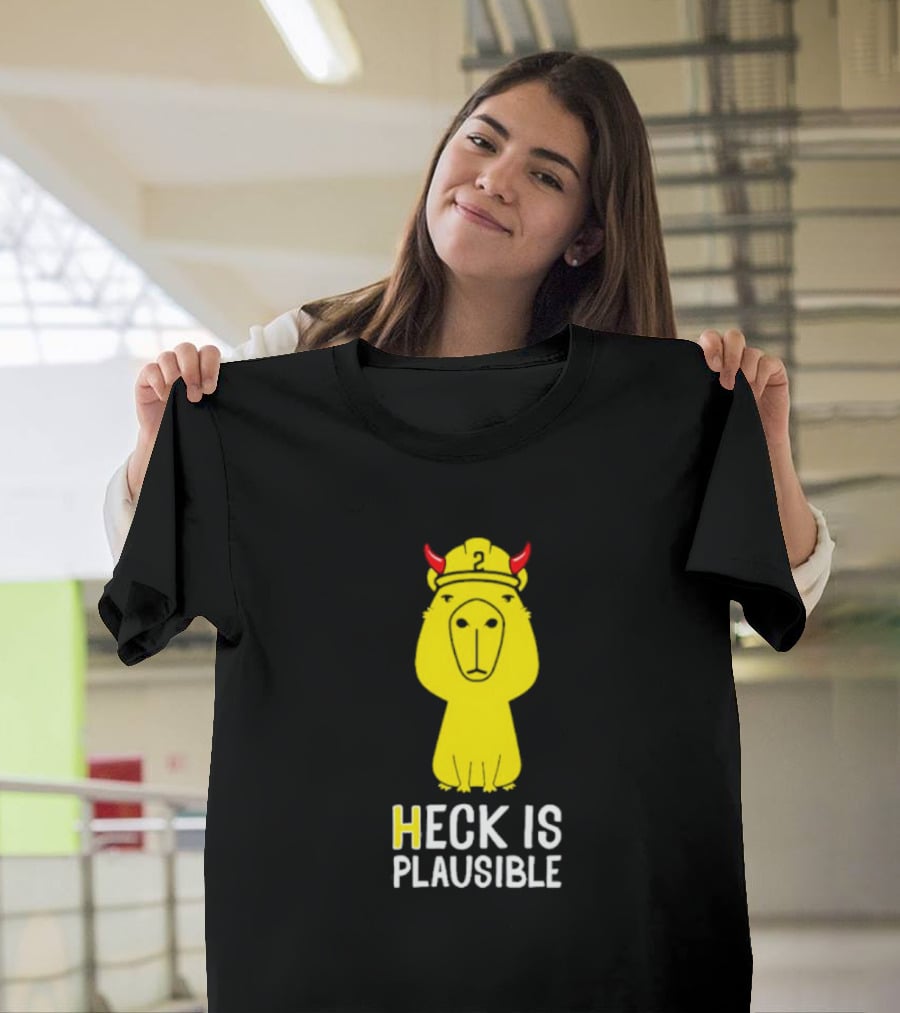 HECK IS PLAUSIBLE 2 Red Horned Yellow Character T-Shirt
