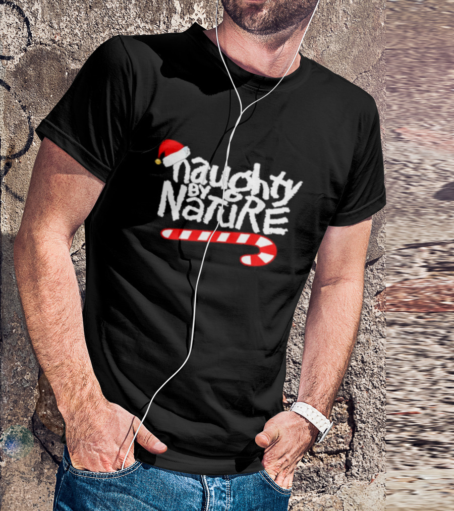 Naughty By Nature Santa Hat Candy Cane Christmas T-Shirt