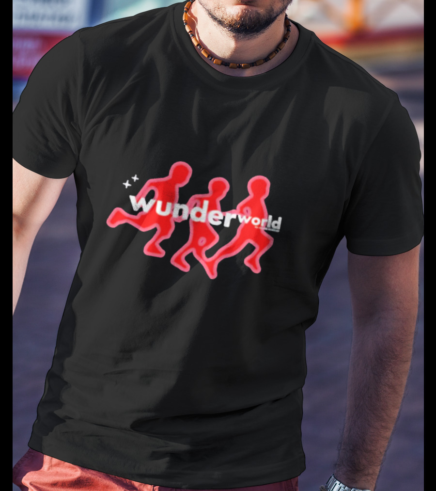 Aries Wunderworld Running Figures Red Neon Text T-Shirt