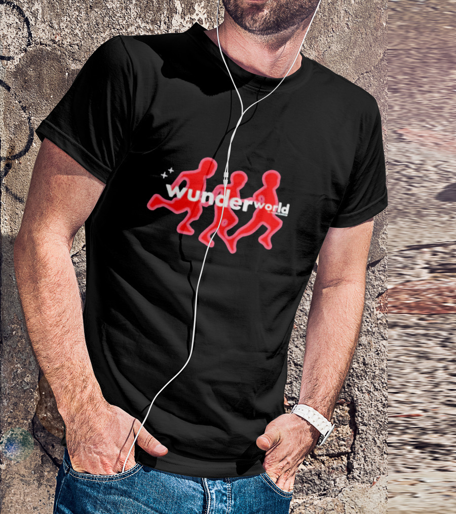 Aries Wunderworld Running Figures Red Neon Text T-Shirt