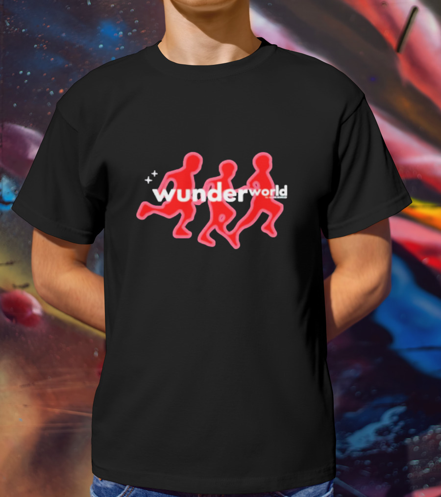 Aries Wunderworld Running Figures Red Neon Text T-Shirt