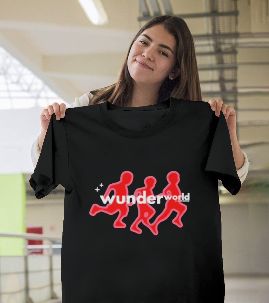 Aries Wunderworld Running Figures Red Neon Text T-Shirt