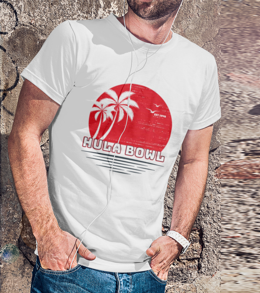 Hula Bowl Established 1946 Red Sunset With Palm Trees T-Shirt