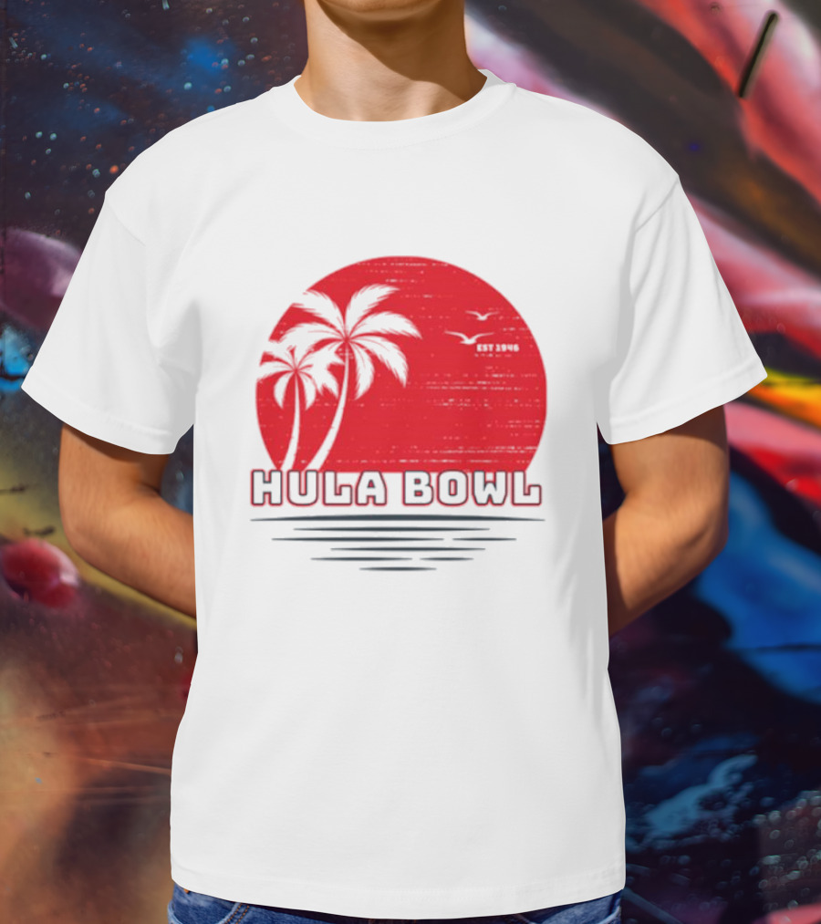 Hula Bowl Established 1946 Red Sunset With Palm Trees T-Shirt