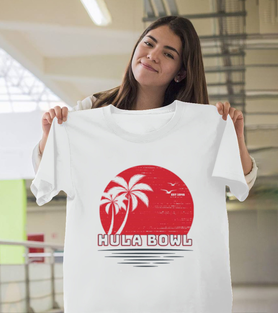 Hula Bowl Established 1946 Red Sunset With Palm Trees T-Shirt