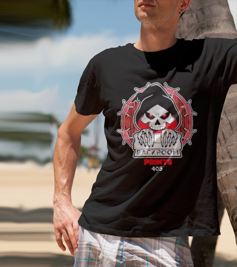 Backroom Prints 405 Reaper Skull Barbed Wire T-Shirt