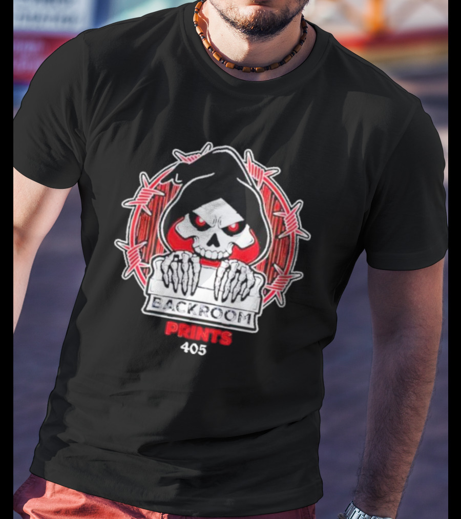 Backroom Prints 405 Reaper Skull Barbed Wire T-Shirt