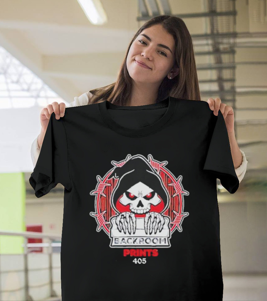 Backroom Prints 405 Reaper Skull Barbed Wire T-Shirt