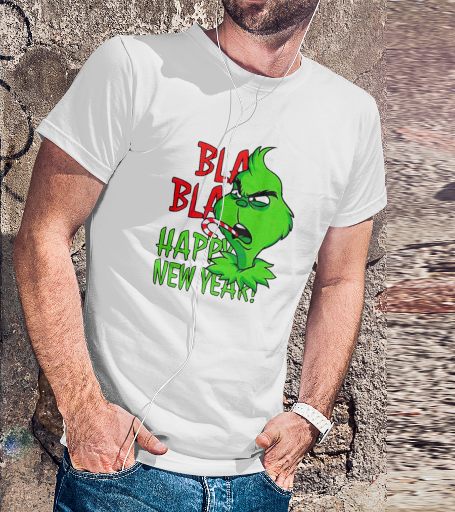 Bla Bla Happy New Year Grinch Candy Cane Image T-Shirt