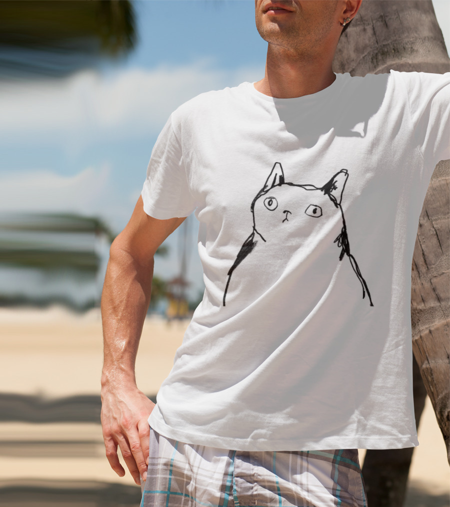 Harriet Lowther Cat I Like Tuna Sketch Drawing Of A Cat With Intrigued Expression T-Shirt
