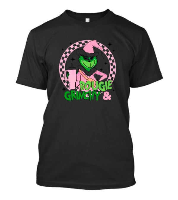 Bougie Grinchy And Pink Character With Checkerboard Circle T-Shirt