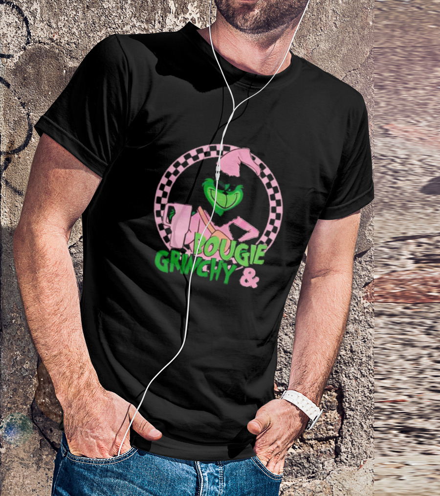 Bougie Grinchy And Pink Character With Checkerboard Circle T-Shirt