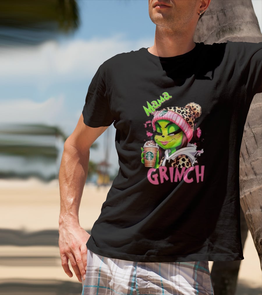Mama Grinch Leopard Coffee Holiday T-Shirt