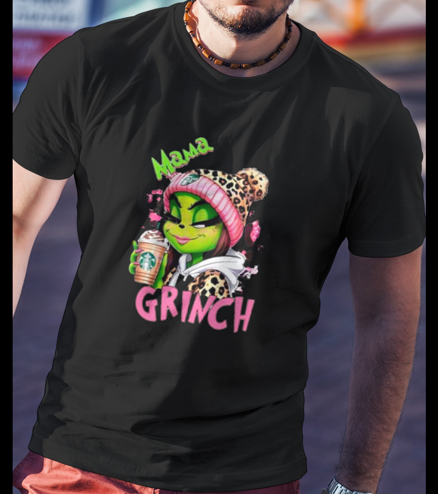 Mama Grinch Leopard Coffee Holiday T-Shirt