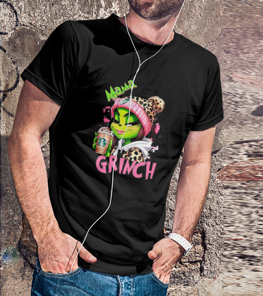 Mama Grinch Leopard Coffee Holiday T-Shirt