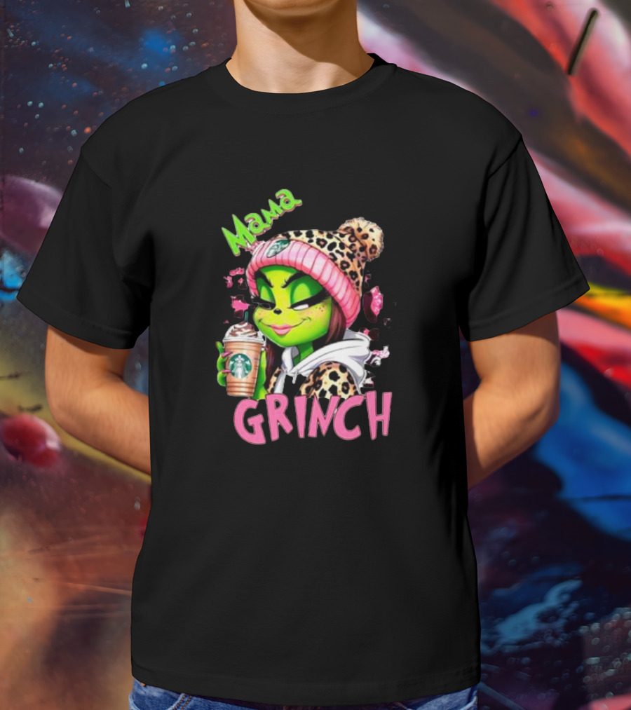 Mama Grinch Leopard Coffee Holiday T-Shirt