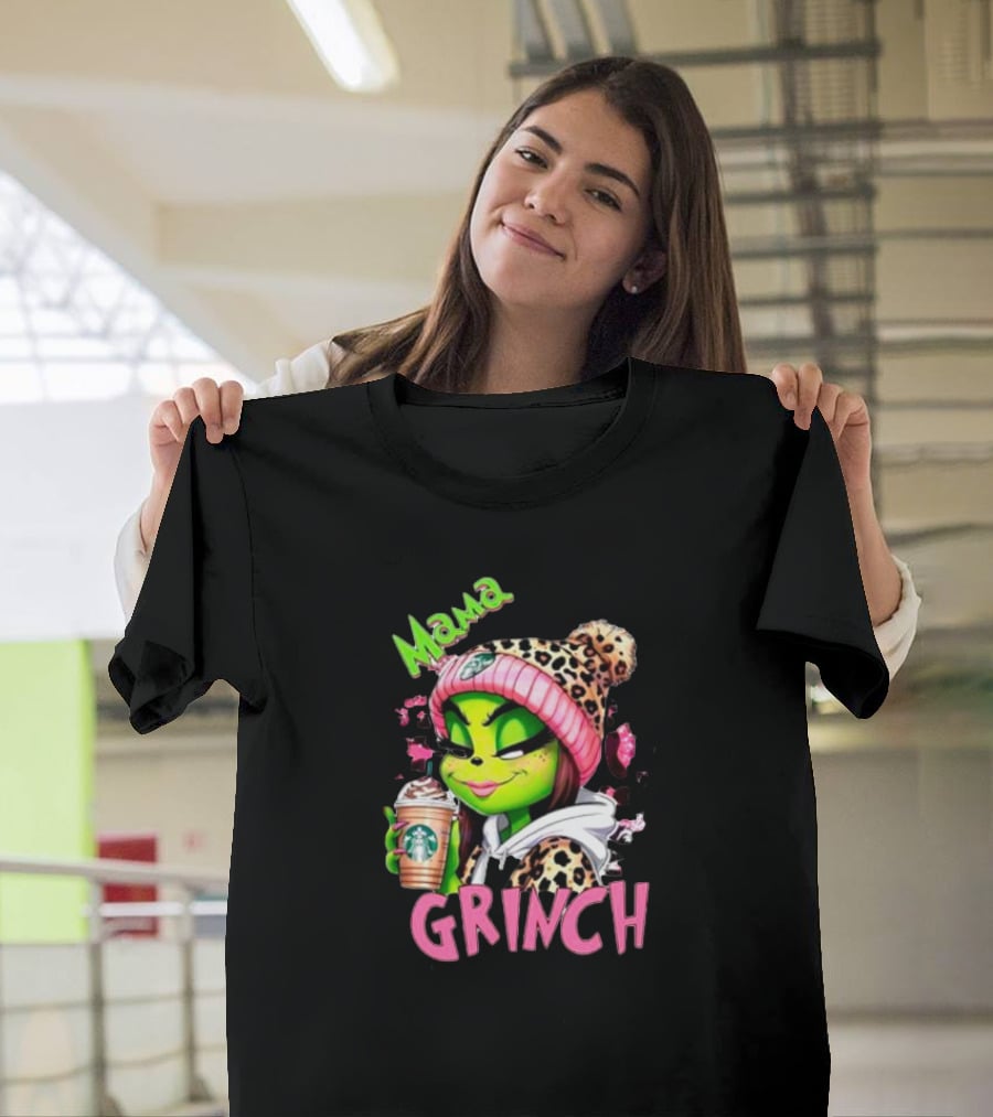 Mama Grinch Leopard Coffee Holiday T-Shirt