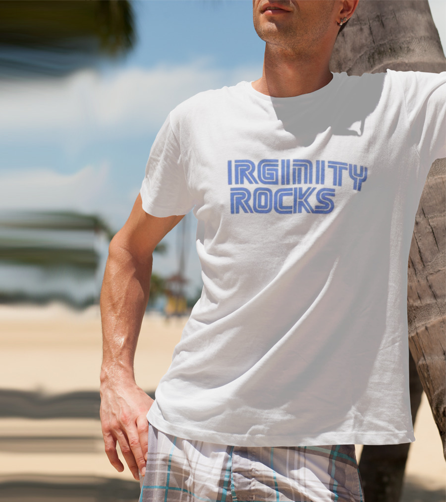 Virginity Rocks Bold Blue Gaming Font T-Shirt