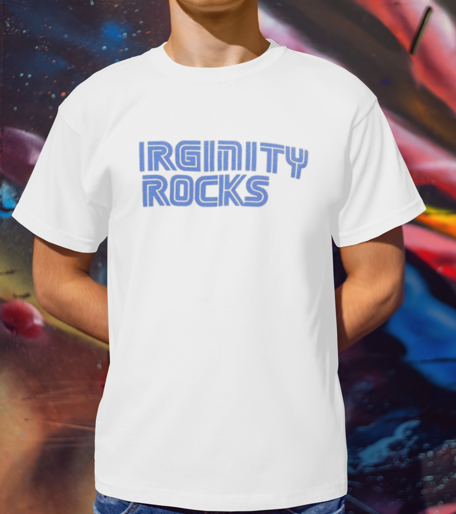 Virginity Rocks Bold Blue Gaming Font T-Shirt