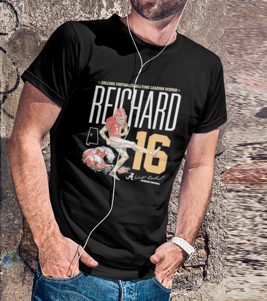 College Football's All-Time Leading Scorer Reichard 16 Alabama Football T-Shirt