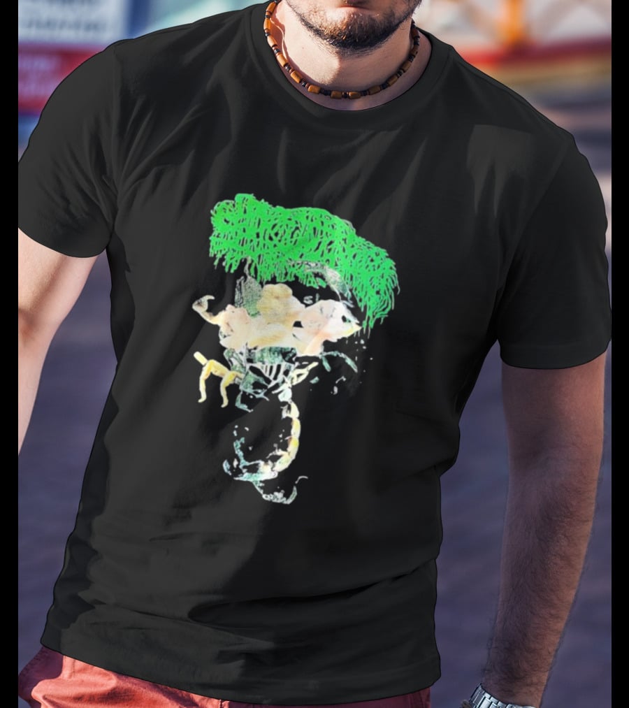 Sanguisugabogg Homicidal Ecstacy Abstract Green Dripping Text With Floral Skull And Spine T-Shirt