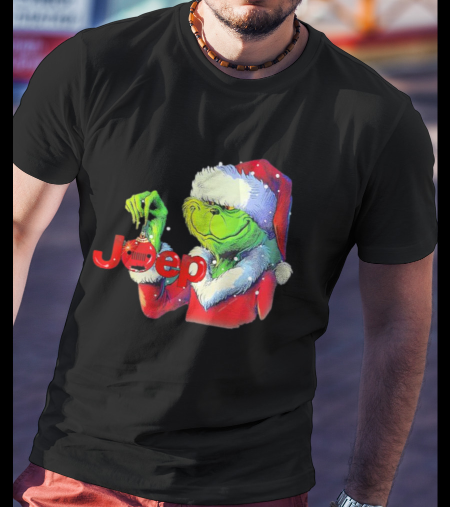 Santa Grinch Holding Jeep Ornament Holiday T-Shirt
