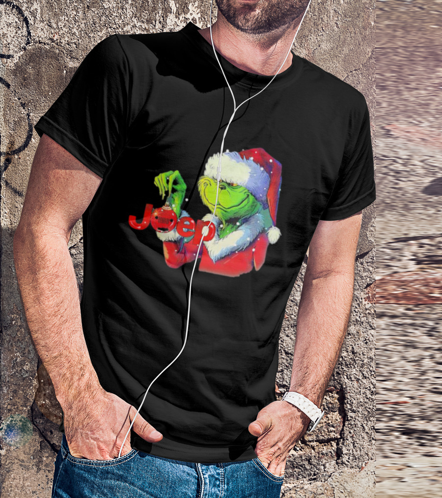 Santa Grinch Holding Jeep Ornament Holiday T-Shirt