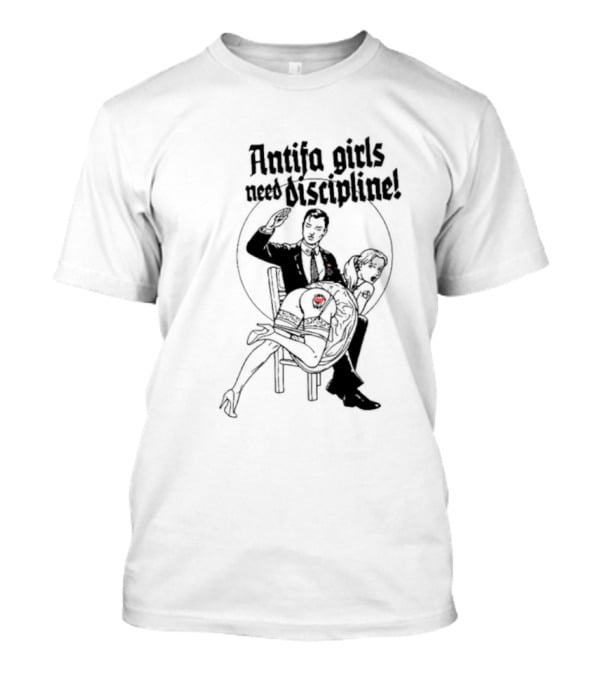 Antifa Girls Need Discipline Retro Style Illustration With Heart Detail T-Shirt