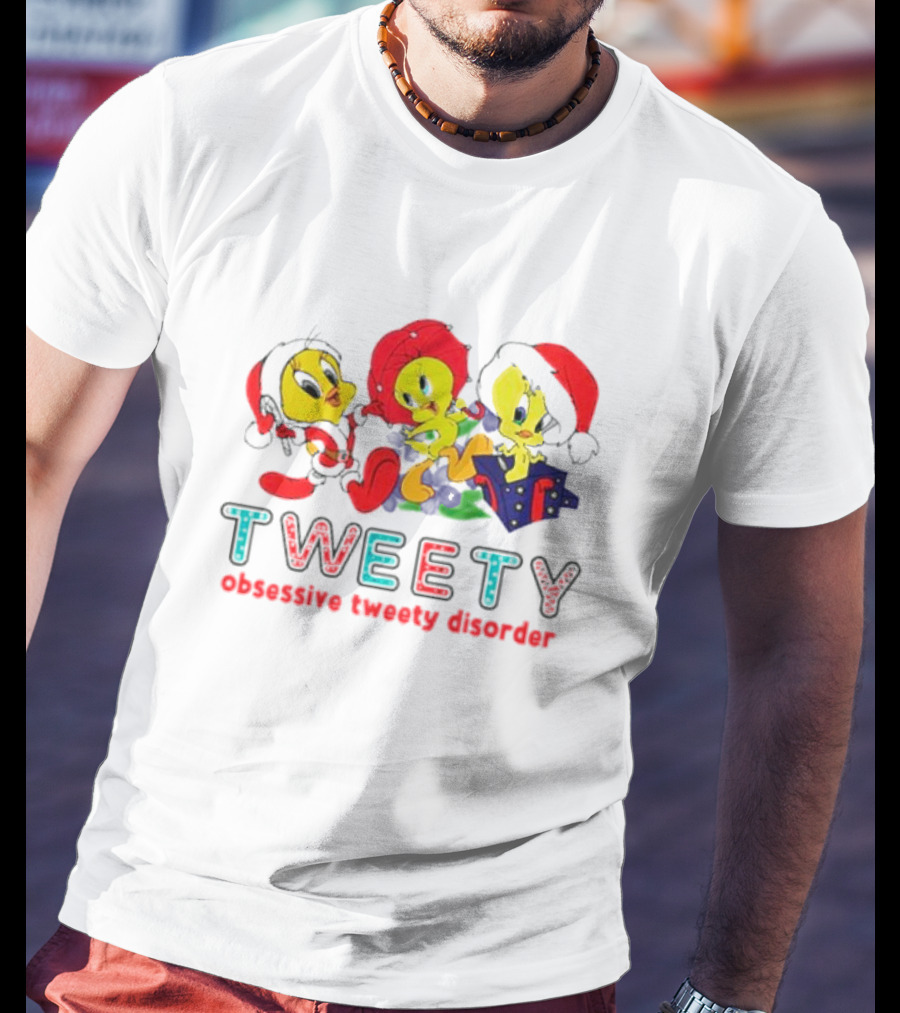 Tweety Obsessive Tweety Disorder With Christmas Hats And Gifts T-Shirt