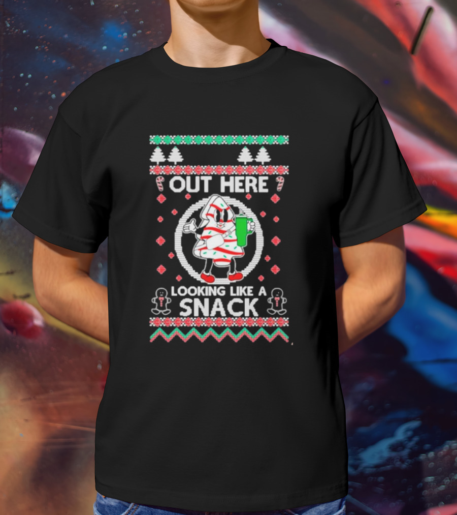 Out Here Looking Like A Snack Cookie Christmas Sweater With Gingerbread And Candy Canes T-Shirt