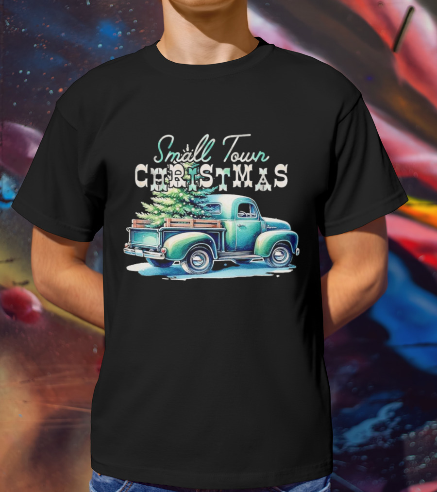 Small Town Christmas Vintage Truck And Tree T-Shirt