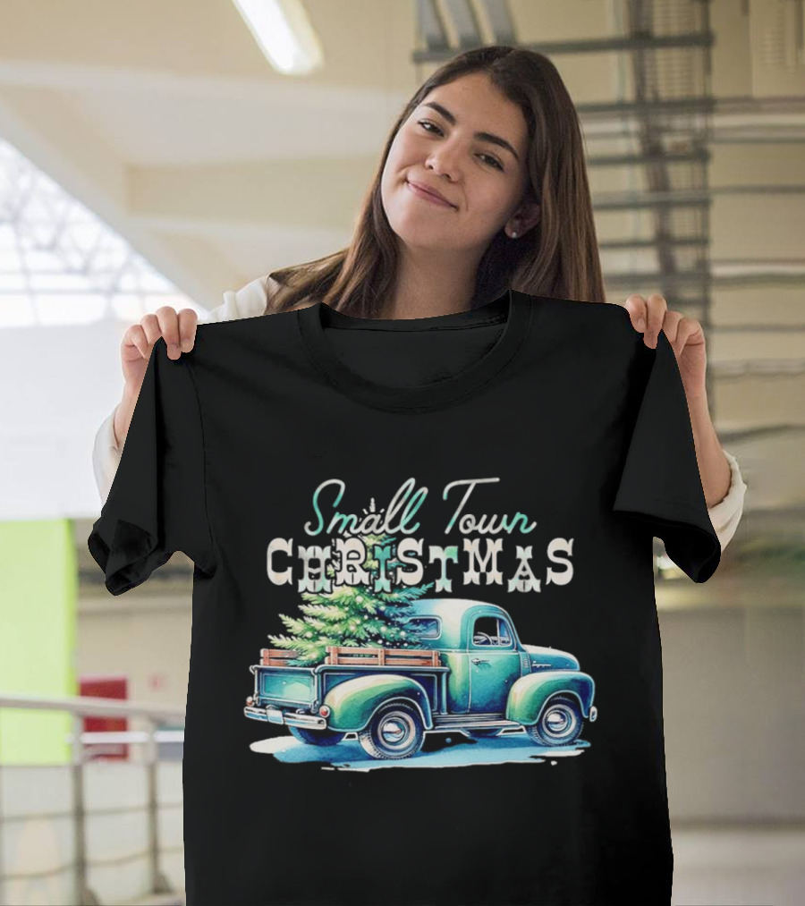 Small Town Christmas Vintage Truck And Tree T-Shirt